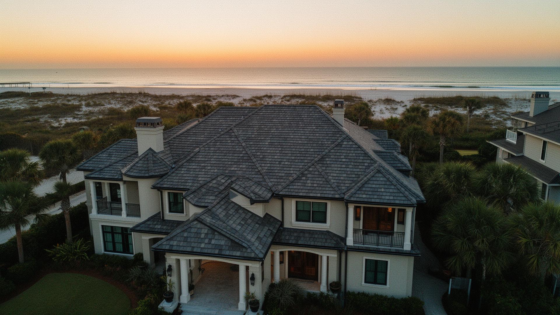Editorial photograph of an architectural shingle roof representative of the systems Lappin Roofing installs across Northeast Florida